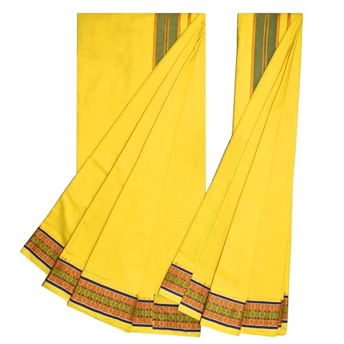 Image of TUNI MANI Men's Panchakacham Dhoti with Angavasthram with Zari Border, Cotton, Size: 9 X 5 (4.0mtr Dhoti, 2.25mtr Towel)