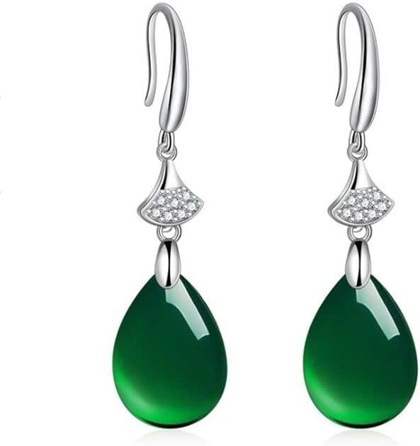 Vintage Natural Emerald Jade Chalcedony Woman Earrings 925 Silver Water Drop Green Jadeite Gemstone Fine Jewelry For Mother Gift