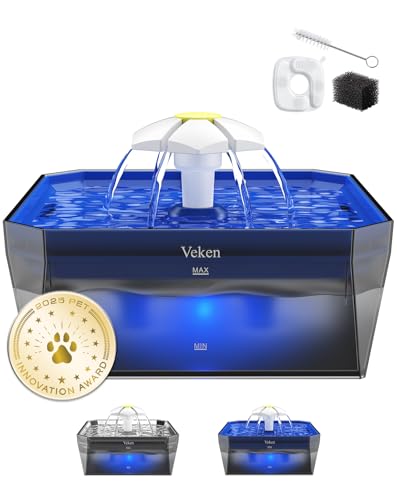 Veken Award-Winning Small Pet-Friendly Cat Water Fountain with Quiet Pump, Easy to Clean & Assemble, 50oz Mini Pet Water Dispenser Gifts for Cats, Dogs and Small Animals, Blue