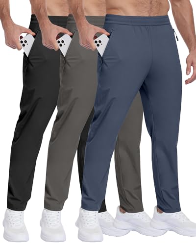 Men's Athletic Hiking Pants with Zipper Pockets (3-Pack)