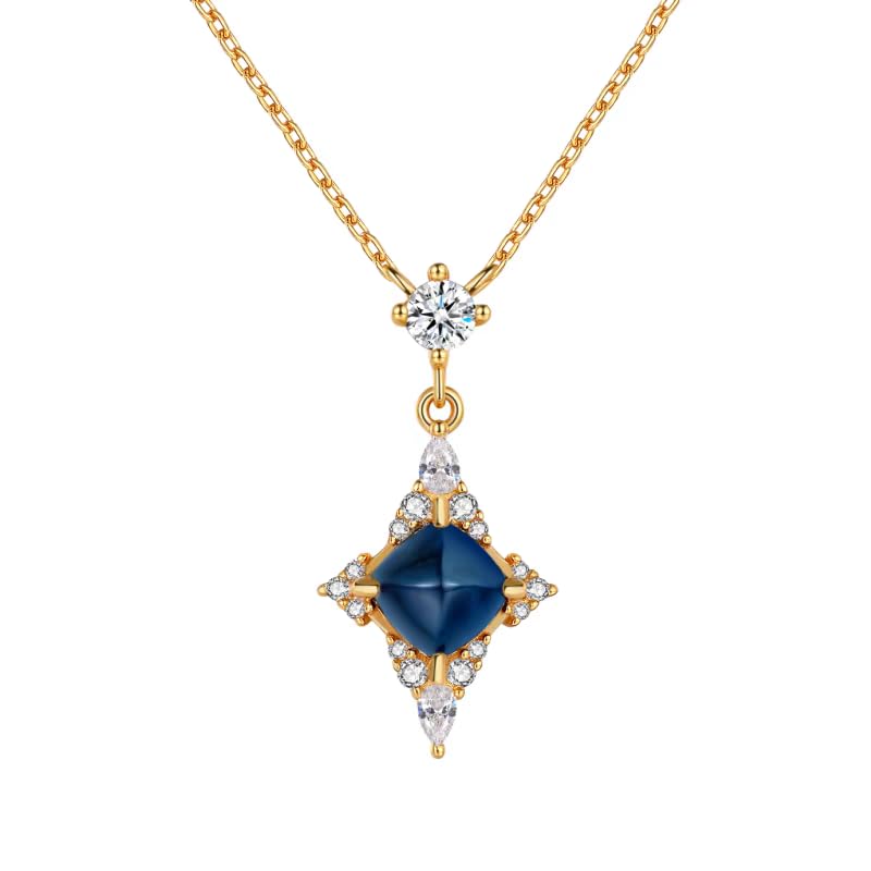 Kemstone Star Necklace Gift for Her – Roche Limit Celestial Jewelry | 925 Silver Gold-Plated with London Blue Topaz, Birthstone Jewelry for women 18