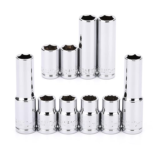 MIXPOWER 10PCS 1/4& 3/8 Drive 10mm Deep&Shallow Socket CR-V Metric Mirror Finish 6 Point&12 Point