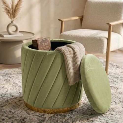 Image of Mythic ArtsRound Upholstered Sitting Stool & Footrest Velvet Storage Ottoman Pouffe16 X 16X 19 inch | Versatile Puffy for Living Room, Bedroom, and Office ? Chic Home Furnishings & Dcor Pista Green