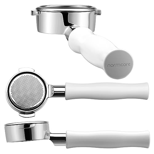 Image of Normcore 58mm Bottomless Portafilter for La Marzocco Espresso Machine - Non-Stick Coating, White Anodized Aluminum Handle - Basket Included