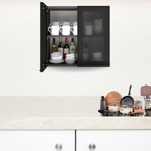 Image of SPECIALITY PANELS Multipurpose Cabinet with Modern Elegance Tinted Glass Wall Cabinet, Space Organizer for Office /Kitchen in (Dark Grey, 2 Glass Shutter)