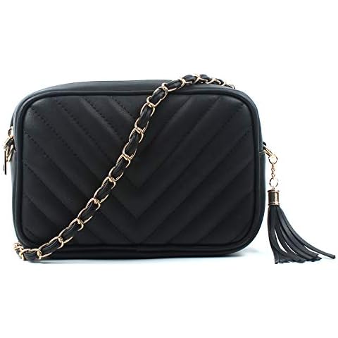 Aossta Women's Cross-Body Bag Designer Quilted Shoulder Bag for Women Handbag Tassel With Chain Strap (0833 Small, Black) Cover