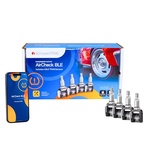 Schrader TPMS 29501-4 AirCheck BLE Passenger Car Kit 4 Bluetooth TPMS Sensors App-Based Real-Time Tire Pressure Monitoring on Your Smartphone Ideal for Classic Cars & Collector Vehicles