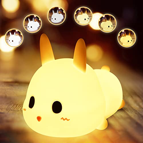 Night Lights for Kids Room , Silicone Rabbit Night Light , Kawaii Room Decor Cute Lamp , Night Lamp , 8 Colors NightLight Gift for Christmas (Ordinary Paragraph)