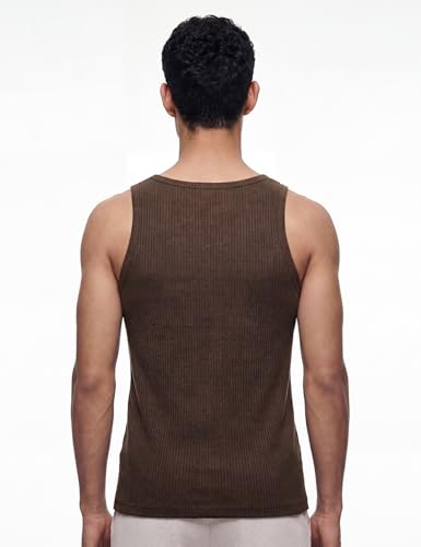 Image of DAMENSCH Men Ribbed Texture, Cotton-Rich Comfort, Easy Regular fit, Solid Colours Ribbed Elemental Tank Tops