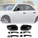 JeCar 6pcs for 2011-2023 Chrysler 300C Black Rearview Side Mirror Caps Cover & Door Handle Cover Trim Kit