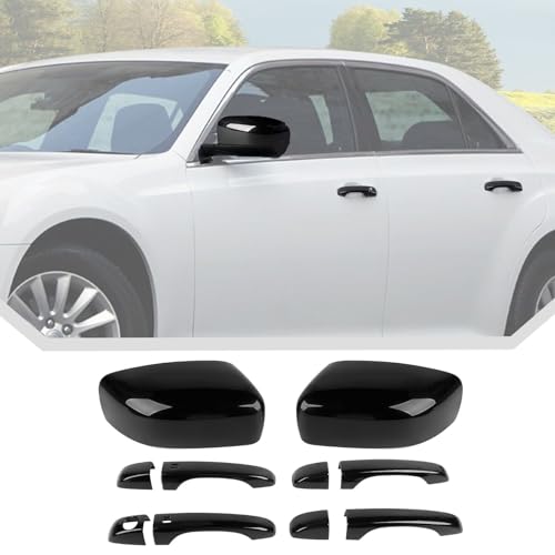 JeCar 6pcs for 2011-2023 Chrysler 300C Black Rearview Side Mirror Caps Cover & Door Handle Cover Trim Kit