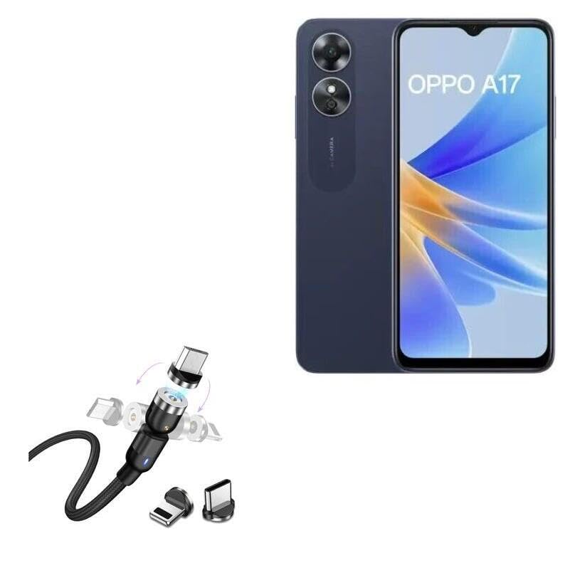 BoxWave Cable Compatible with Oppo A17 - MagnetoSnap AllCharge Cable, Magnet Charging Cable USB Type-C Micro USB - Jet Black