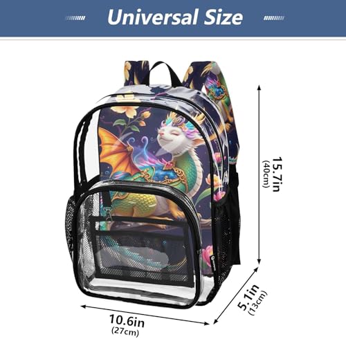Cute Dragon Blossom Wing Flower Clear Backpack Heavy Duty See Through Transparent PVC BookBag for Kids Boy Girl School Work4