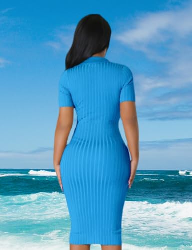 Image of Women's Fashion Sexy Elegant Comfortable Fit Vital V-Neck Knitted Short Sleeve Dress