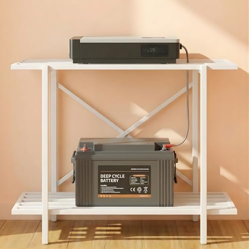 Image of ecofynd 2-Tier UPS Stand for Home and Office, Metal Inverter & Battery Stand, Heavy-Duty Holder for Industrial Use, Secure & Stable Single Battery Stand, Max Load 70KG, (White, IBS-PS049-WHT)