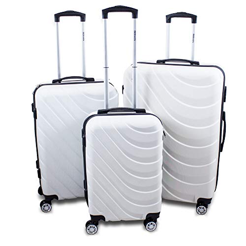 Preisvergleich Produktbild BERWIN® Kofferset 3-teilig Reisekoffer Trolley Hartschalenkoffer ABS Teleskopgriff Modell Wave 2018 (Weiß)