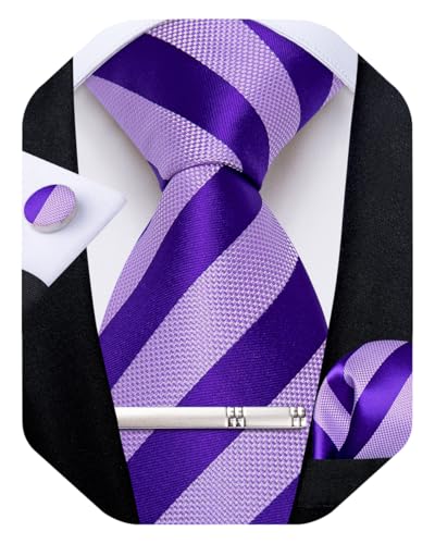Image of DiBanGu Mens Tie Silk Plaid Striped Necktie and Pocket Square Cufflinks Tie Clip Set with Gift Box Formal Wedding Party
