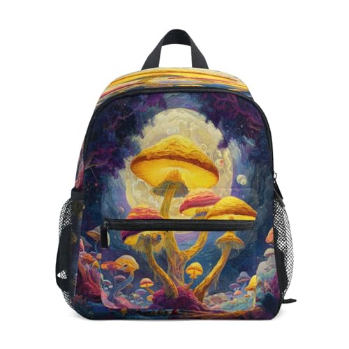 panksolu Magic Big Mushroom Toddler Backpack for Boys Girls,Kid Backpack with Chest Clip and Name Tag, M