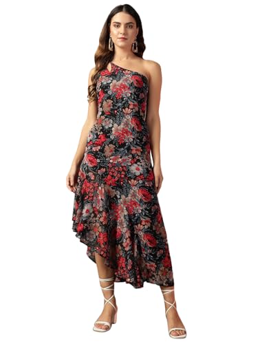 Image of Trend Arrest.ed Women's Floral One-Shoulder Cocktail Dress | Asymmetrical Hem with Lining | Adjustable & Removable Pads | Elegant Fit for Party, Wedding & Special Occasions