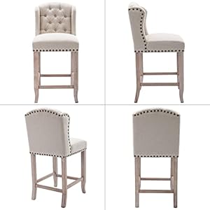 Modern 26" Linen Counter Height Stools Set of 2, Upholstered Button Tufted Counter Stools with Solid Wood Legs Wingback Low Bar Chairs with Nailhead Trim for Kitchen Home Bar, Beige Modern 26 Linen Counter Height Stools Set of 2 Upholstered Button Tufted Counter Stools with Solid Wood Legs Wingback Low Bar Chairs with Nailhead Trim for Kitchen Home Bar Beige