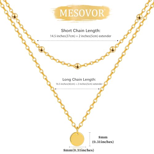 Mesovor Gold Layered Necklaces for Women, 18k Gold Plated Dainty Trendy Disc Pendant Necklace | Beaded Coin Diamond Snake Chain Choker Necklace Jewelry Gifts - Image 3