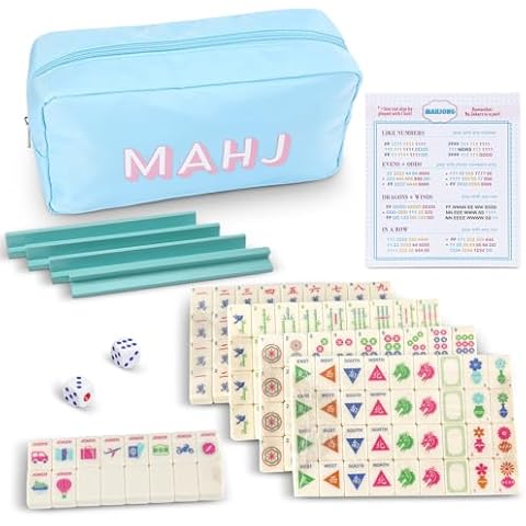 Soulchen Mini American Mahjong Tile Set Include 160 0.8 Inch Mahjong Tiles 2 Dice 4 Wooden Rulers 1 Accessory Bag 4 Beginner Rule Cards (Travel) Cover