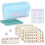 Soulchen Mini American Mahjong Tile Set Include 160 0.8 Inch Mahjong Tiles 2 Dice 4 Wooden Rulers 1 Accessory Bag 4 Beginner Rule Cards (Travel)