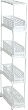 The Lakeside Collection Sliding Drawer Storage - 4-Tier White Plastic Modern Floor Mount Home Organization Bathroom Laundry Room Pantry Closet 7.08 x 17.7 x 36.61 inches