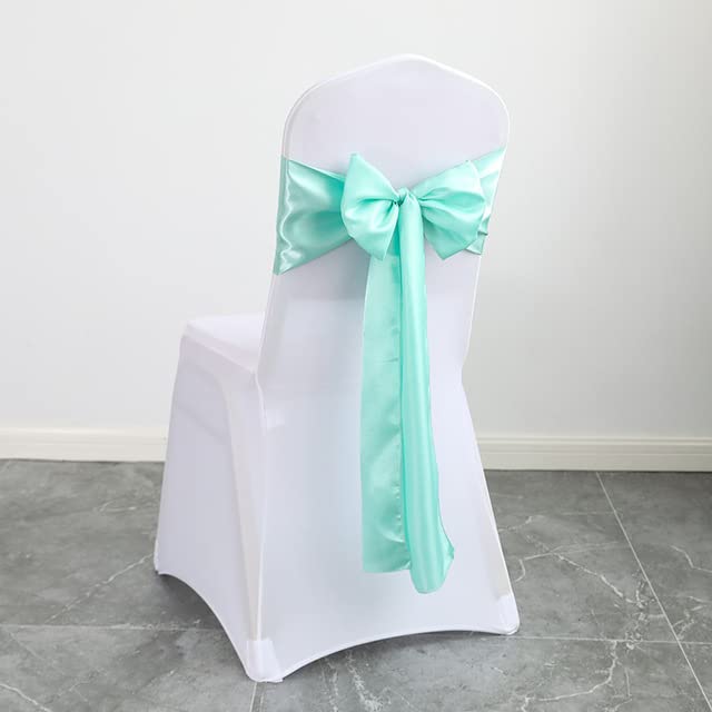 10 pezzi Coprisedie Coprisedie Arco nuziale Decorazione Nodi Eventi Forniture matrimoniali Banchetto Decorazione posteriore Fiocco floreale Nastro Cintura in raso-blu verde, 10 pezzi
