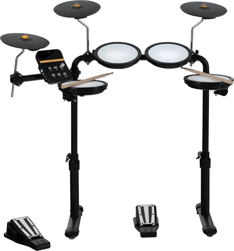 XDrum DD-250 batería electrónica con 4 pads de 8' con cierre, 3 platillos, pedal kick y snare, rack, baquetas, 12 kits, 68 sonidos y 10 canciones preestablecidas para tocar.