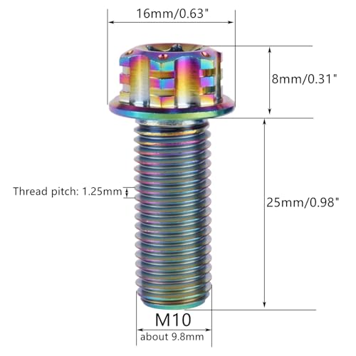 Image of 4Pcs Titanium Bolt Flange Torx Head M8 M10 x 20 25 30mm Screw Bolt for Motorcycle Car Modifications (Rainbow, M10x25mm Pitch 1.25)