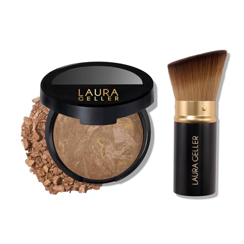 LAURA GELLER NEW YORK Baked Balance-N-Brighten Color Correcting Foundation, Sand + Kabuki Brush