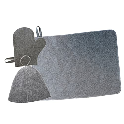 minkissy Sauna Cap and Mitten Set Felt Pad Grey Sauna Hair Cover Protective Hat Supplies for Men and Women Spa Bath