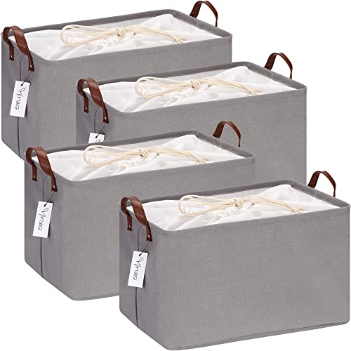 Hinwo Grands bacs de rangement de 31 L, lot de 4 organiseurs de placard et de rangement, paniers de rangement pliables avec poignées, conteneurs pour vêtements, couvertures, serviettes, jouets,
