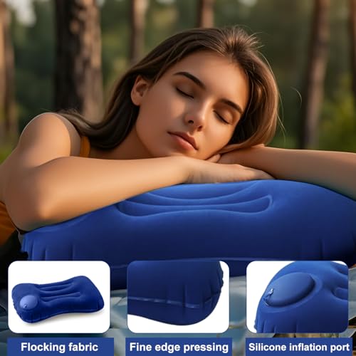Image of TecoKart Inflatable Pillow for Travel - Soft & Ergonomic Air Pillow with Drawstring Pocket | Lightweight Travel Pillow for Sleeping | Great for Camping, Backpacking & Commuting