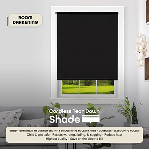 Cordless Tear Down Room Darkening Shade - 73 Inch Width, 72 Inch Length - Black - Cord-Free Customizable Light Filtering Horizontal Mini Vinyl Windows Blinds For Interior By Achim Home Decor #TOP1