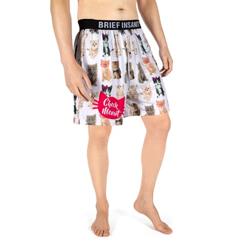 BRIEF INSANITY Comfortable Loose Fit Boxer Shorts | Funny & Cute Cat/Dog Graphic Print Boxer (Check Meowt)2
