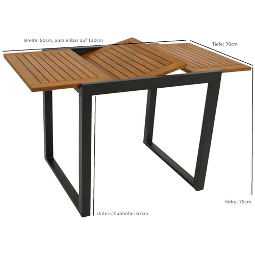 DEGAMO Gartentisch Balkontisch ausziehbar RIVELLO 80/120x70cm, Aluminium anthrazit + Akazienholz geölt, Outdoor, FSC®-Zertifiziert
