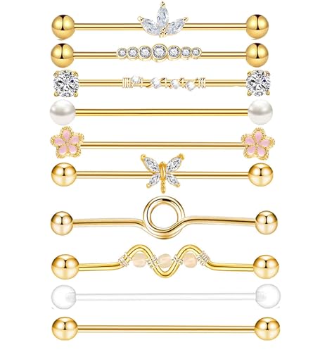 TIANCI FBYJS 14G Stainless Steel Gold Industrial Barbell Earring Cartilage Body Piercing Jewelry 38mm Inch Industrial Piercing Bar for Women Men (gold)