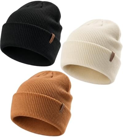 3 Pack Beanie for Men Women, Thermal Winter Knit Hats for Cold We...