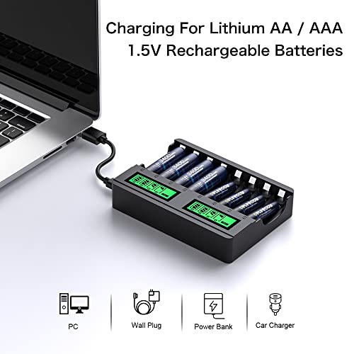 Deleepow Rechargeable Lithium Aa Batteries With Charger, 3400Mwh Aa Rechargeable Batteries, 1.5V Rechargeable Aa Batteries, High Capacity 1500 Cycles- 8 Packs #TOP4