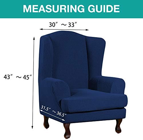 Turquoize Wingback Armchair Chair Slipcovers Spandex Jacquard Sofa Covers Stretch Wing Chair Slipcover 2-Piece Spandex Fabric Wing Back Wingback Armchair Chair Slipcovers(Wing Chair, Navy)