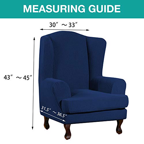 Turquoize Wingback Armchair Chair Slipcovers Spandex Jacquard Sofa Covers Stretch Wing Chair Slipcover 2-Piece Spandex Fabric Wing Back Wingback Armchair Chair Slipcovers(Wing Chair, Navy)