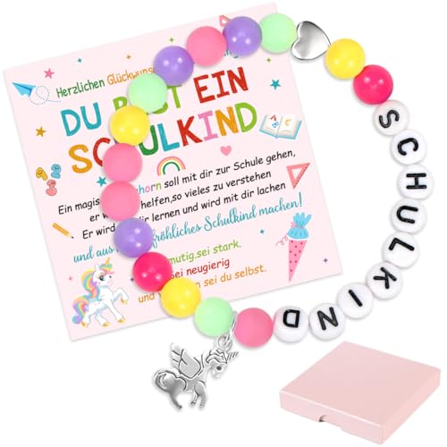 Einschulung Mädchen Geschenk, Schulkind Einschulung Ärmbänder Mädchen, Schulkind Geschenk für Schulanfänger Einhorn (Farbe)