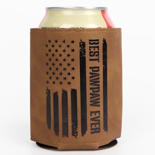 Best PawPaw Gifts Funny PU Leather Can Cooler Sleeve for PawPaw from Grandkids Fathers Day Birthday Christmas Gift Idea Fits 12 Oz Cans