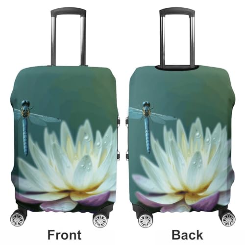 Dragonfly with Water Lily Luggage Cover Travel Suitcase Covers for Luggage Elastic Carry on Luggage Covers for Suitcase Tsa Approved Washable Luggage Sleeve Protector Fits 18-32 Inch XL3