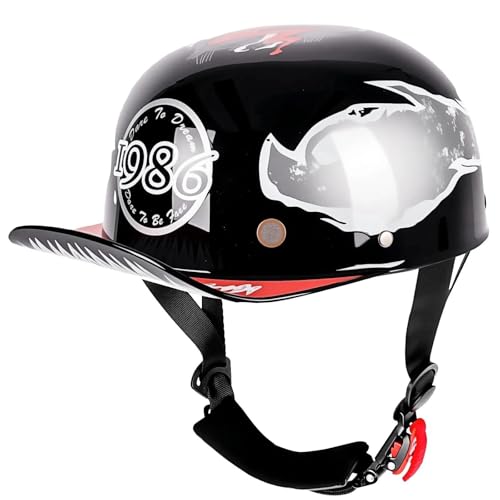 Yesmotor Baseball Motorcycle Helmet Backwards Hat Helmet for Men Chopper Dot Approved-Lightweight ABS Shell Adjustable & Breathable Riding Gear(Light Black 1986 XL)