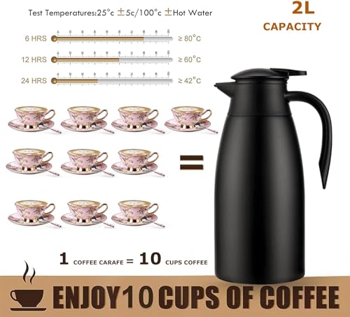 70 oz Thermal Coffee Carafe for keeping hot, Updated Carafe for hot liquid, Airpot Insulated Coffee Carafe Stainless Steel Vacuum Thermal Pot for Coffee, Hot Water,Keep Hot 12 Hours (black+black)