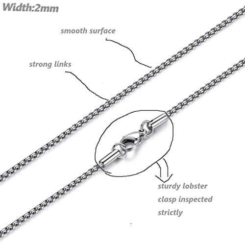 Mens Chain Necklaces, Stainless Steel Rolo Chain Necklace for Men and Women, Silver Tone Box Chains for Men, Wide 2/3/4/5mm4