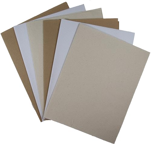 Image of KCS 6 pc of 12 inch x 18 inch(30cmx45cm) 14CT Counted Cotton Aida Cloth Cross Stitch Fabric (White+Light Straw+Khaki)
